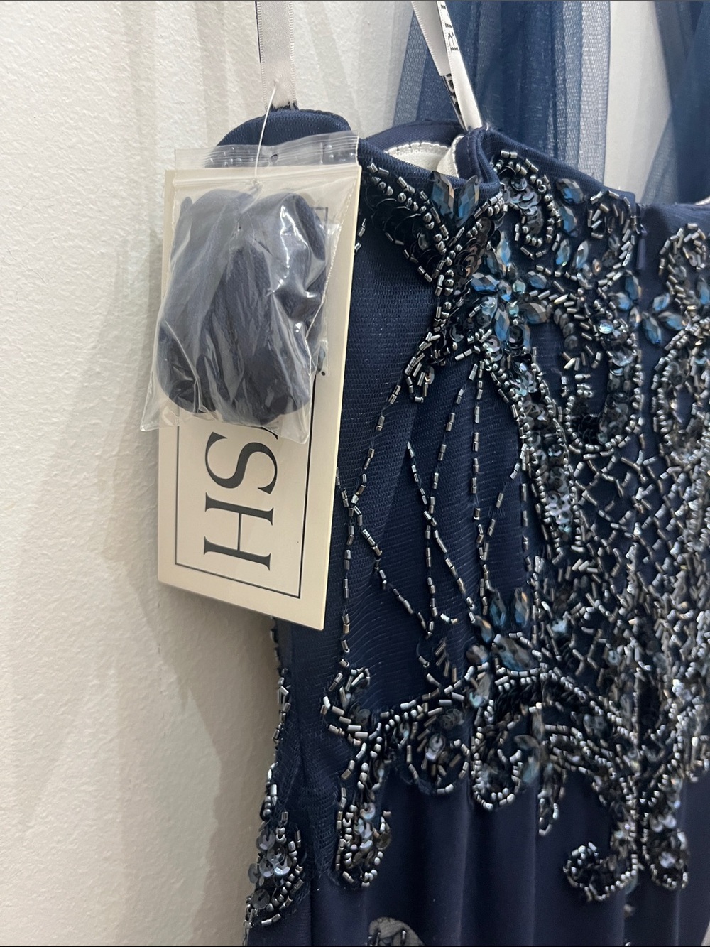 Blush Strapless Navy Beaded Mermaid Gown - Picture 9 of 9